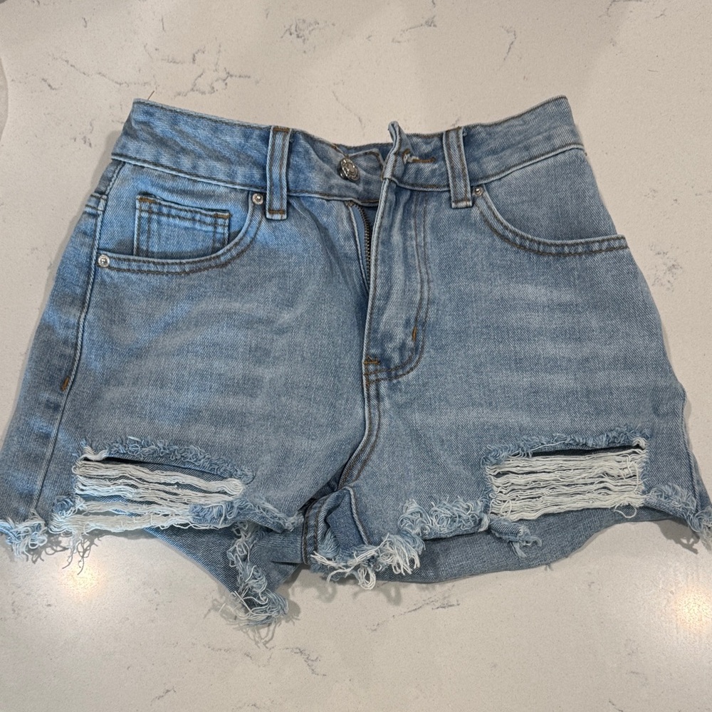 SHEIN Light Blue Distressed Jean Shorts